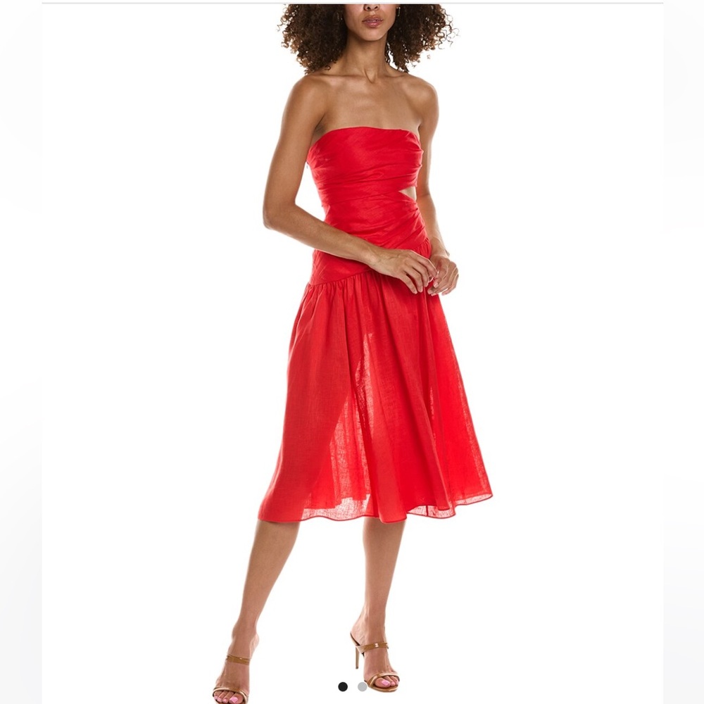 Zimmerman Cutout Linen Midi Dress Red 00